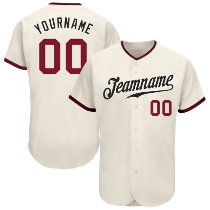 Custom Crimson-Black Baseball Jersey - Authentic Cream Design Custom Cream Crimson-Black Authentic Baseball Jersey