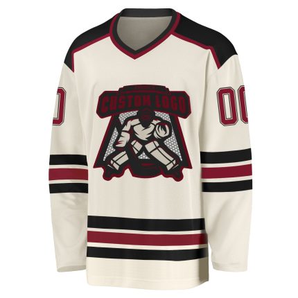 Custom Crimson Black Hockey Jersey - Personalized Team Jersey for Fans Custom Cream Crimson-Black Hockey Jersey