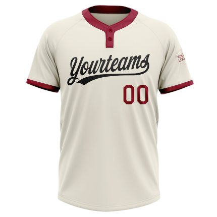 Custom Cream Crimson-Black Softball Jersey Unisex Two-Button Design Custom Cream Crimson-Black Two-Button Unisex Softball