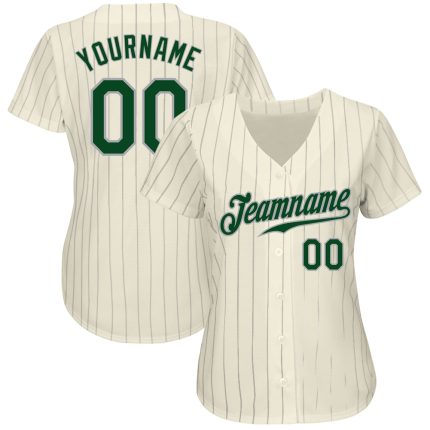 Custom Cream Gray Pinstripe Baseball Jersey - Green-Gray Authentic Team Gear Custom Cream Gray Pinstripe Green-Gray Authentic