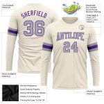 Cream Gray Purple Long Sleeve Performance T-Shirt for Men and Women, Custom Design Custom Cream Gray-Purple Long Sleeve Performance