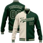 Custom Cream Green Bomber Varsity Jacket Full-Snap Fashion Letterman Outerwear Custom Cream Green Bomber Full-Snap Varsity