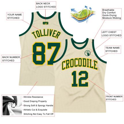 Custom Green Gold Throwback Basketball Jersey - Authentic Design, Personalized Fit Custom Cream Green-Gold Authentic Throwback
