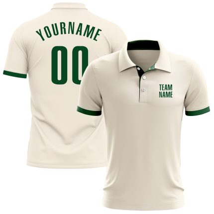 Custom Cream Green Performance Golf Polo Shirt for Men | Breathable Activewear Custom Cream Green Performance Golf Polo Shirt