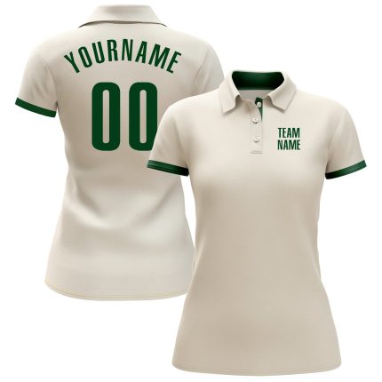 Custom Cream Green Performance Golf Polo Shirt for Men | Breathable Activewear Custom Cream Green Performance Golf Polo Shirt