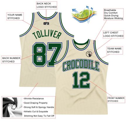 Cream Green-Royal Custom Authentic Basketball Jersey - Throwback Style Custom Cream Green-Royal Authentic Throwback Basketball
