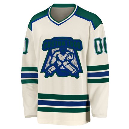 Custom Royal Green Cream Hockey Jersey for Men and Women Custom Cream Green-Royal Hockey Jersey