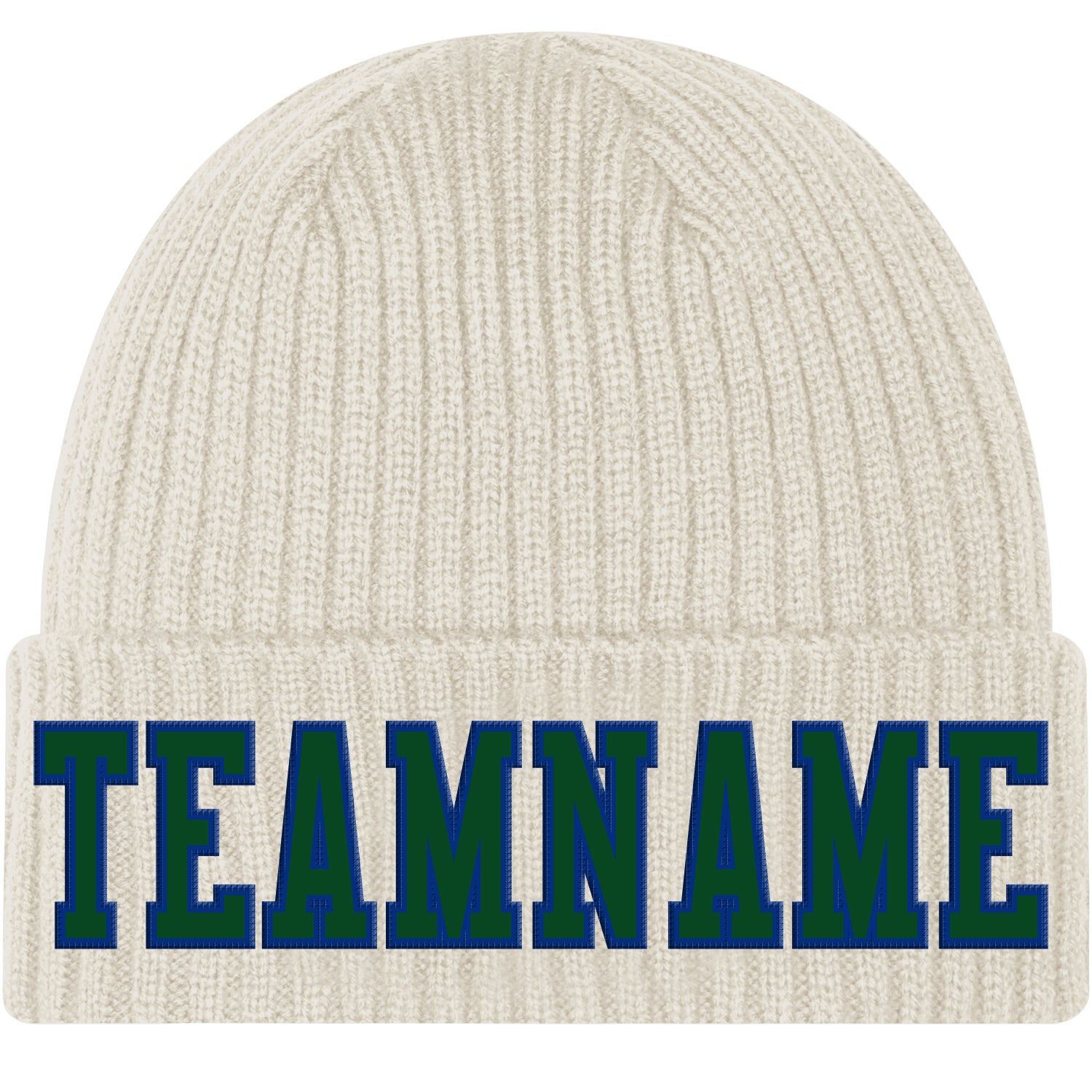 Custom Cream Green-Royal Stitched Cuffed Knit Hat Custom Cream Green Royal Knit Cuffed Hat - Stylish Warm Beanie for Winter Custom Cream Green-Royal Stitched Cuffed Knit Hat