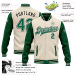 Custom Cream Kelly Green Black Varsity Letterman Bomber Jacket Full-Snap Two Tone Custom Cream Kelly Green-Black Bomber Full-Snap