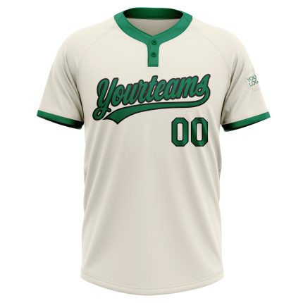Custom Cream Kelly Green Black Softball Jersey Unisex Two-Button Design Custom Cream Kelly Green-Black Two-Button Unisex