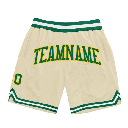 Custom Cream Kelly Green Gold Throwback Basketball Shorts - Authentic Retro Design Custom Cream Kelly Green-Gold Authentic