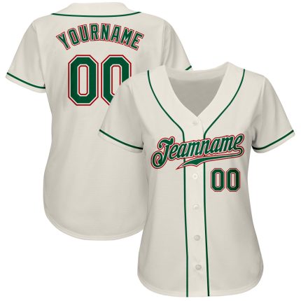Custom Authentic Baseball Jersey in Cream, Kelly Green, and Red Custom Cream Kelly Green-Red Authentic Baseball Jersey