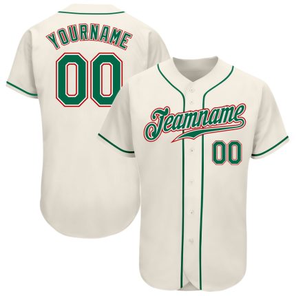 Custom Authentic Baseball Jersey in Cream, Kelly Green, and Red Custom Cream Kelly Green-Red Authentic Baseball Jersey