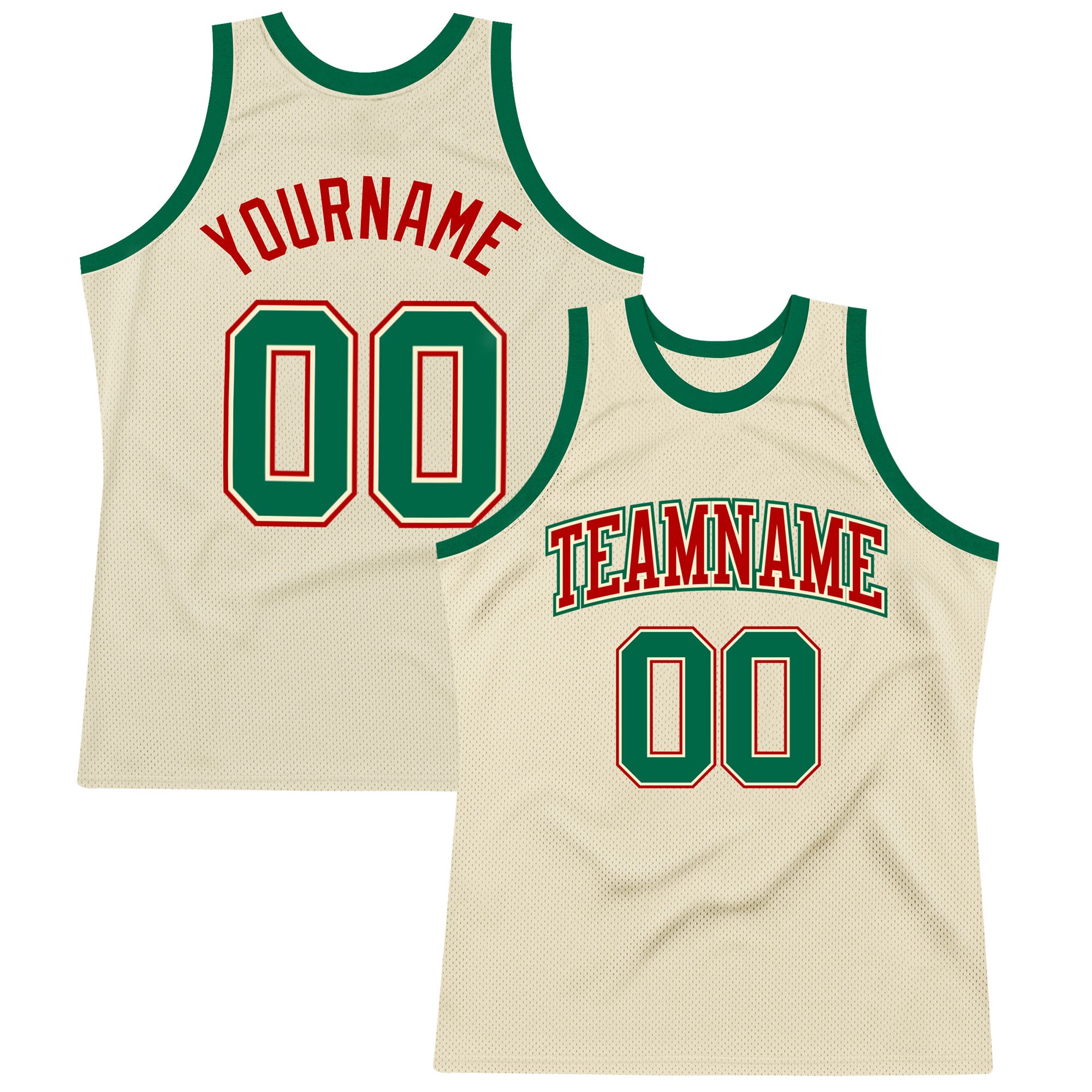 Custom Basketball Jersey Kelly Green and Red Authentic Throwback Style Custom Cream Kelly Green-Red Authentic Throwback Basketball
