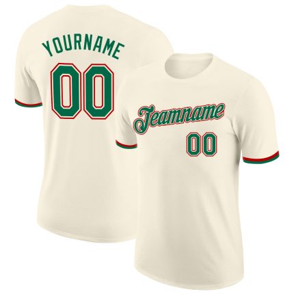 Custom Cream Kelly Green Red Performance T-Shirt for Men and Women, Style 8915 Custom Cream Kelly Green-Red Performance T-Shirt