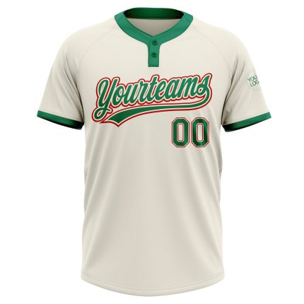 Custom Cream Kelly Green Red Unisex Softball Jersey - Two-Button Design Custom Cream Kelly Green-Red Two-Button Unisex Softball