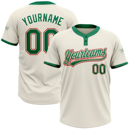 Custom Cream Kelly Green Red Unisex Softball Jersey - Two-Button Design Custom Cream Kelly Green-Red Two-Button Unisex Softball