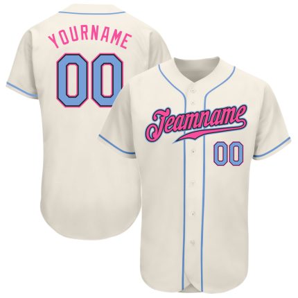 Custom Baseball Jersey - Authentic Cream Light Blue Black Pink Design Custom Cream Light Blue Black-Pink Authentic Baseball