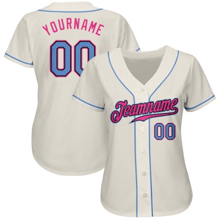 Custom Baseball Jersey - Authentic Cream Light Blue Black Pink Design Custom Cream Light Blue Black-Pink Authentic Baseball