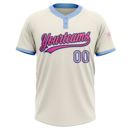 Custom Softball Jersey Light Blue Black Pink Unisex Two-Button Design Custom Cream Light Blue Black-Pink Two-Button Unisex