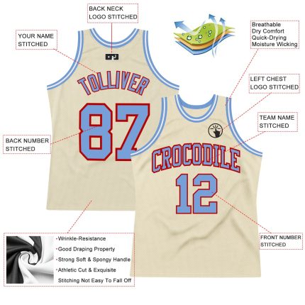 Custom Light Blue Red Basketball Jersey - Authentic Throwback Design Custom Cream Light Blue-Red Authentic Throwback Basketball