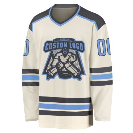 Custom Light Blue and Steel Gray Hockey Jersey - Personalized Cream Jersey for Men and Women Custom Cream Light Blue-Steel