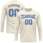 Custom Performance T-Shirt Long Sleeve in Cream Light Blue and Steel Gray Custom Cream Light Blue-Steel Gray Long Sleeve