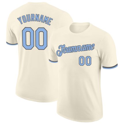 Custom Light Blue Steel Gray Performance T-Shirt for Men and Women, Style 8932 Custom Cream Light Blue-Steel Gray Performance