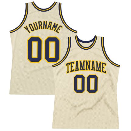 Custom Navy Gold Basketball Jersey - Authentic Throwback Design, Cream Color Custom Cream Navy-Gold Authentic Throwback Basketball
