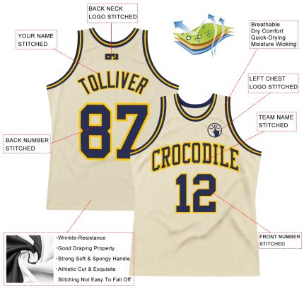 Custom Navy Gold Basketball Jersey - Authentic Throwback Design, Cream Color Custom Cream Navy-Gold Authentic Throwback Basketball