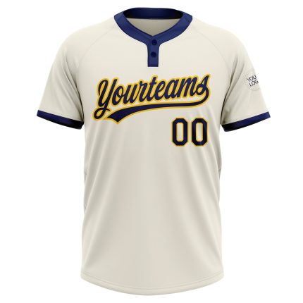 Custom Cream Navy Gold Unisex Two-Button Softball Jersey - Personalized Sports Apparel Custom Cream Navy-Gold Two-Button