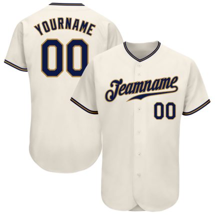 Custom Cream Navy and Old Gold Baseball Jersey - Authentic Team Apparel Custom Cream Navy-Old Gold Authentic Baseball Jersey