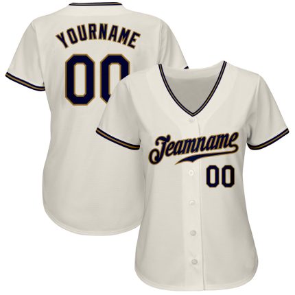 Custom Cream Navy and Old Gold Baseball Jersey - Authentic Team Apparel Custom Cream Navy-Old Gold Authentic Baseball Jersey