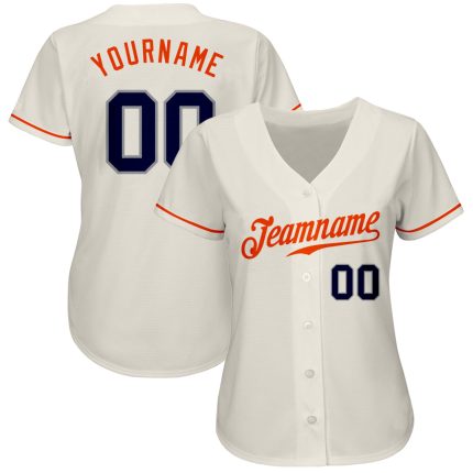 Custom Navy Orange Authentic Baseball Jersey - Personalized Cream Design Custom Cream Navy-Orange Authentic Baseball Jersey
