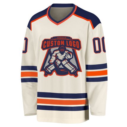Custom Navy-Orange Hockey Jersey - Personalized Cream Team Apparel Custom Cream Navy-Orange Hockey Jersey