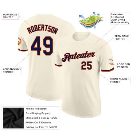 Custom Performance T-Shirt in Cream Navy-Orange - Comfortable Athletic Wear for Active Lifestyle Custom Cream Navy-Orange