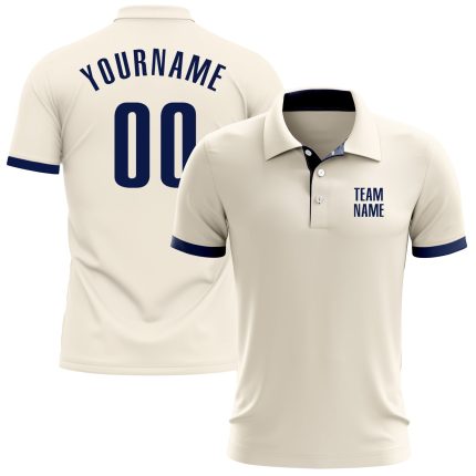 Custom Navy Performance Golf Polo Shirt - Mens Cream Moisture-Wicking Activewear Custom Cream Navy Performance Golf Polo