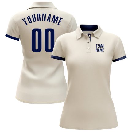 Custom Navy Performance Golf Polo Shirt - Mens Cream Moisture-Wicking Activewear Custom Cream Navy Performance Golf Polo