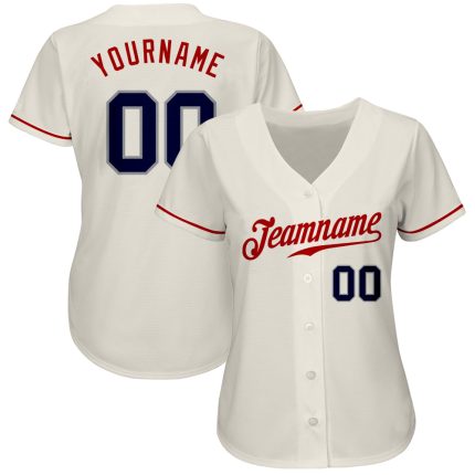 Custom Cream Navy Red Baseball Jersey - Authentic Personalized Sports Apparel Custom Cream Navy-Red Authentic Baseball Jersey