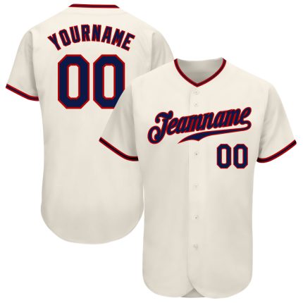 Custom Navy-Red Baseball Jersey for Men and Women - Authentic Style 8200 Custom Cream Navy-Red Authentic Baseball Jersey