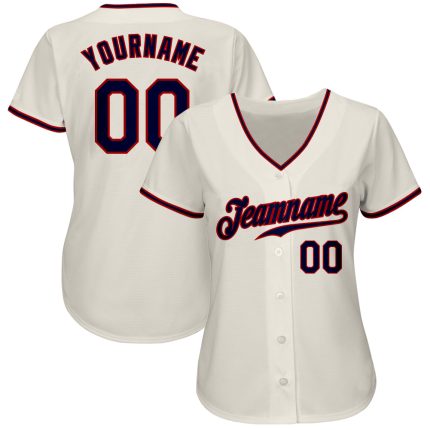 Custom Navy-Red Baseball Jersey for Men and Women - Authentic Style 8200 Custom Cream Navy-Red Authentic Baseball Jersey