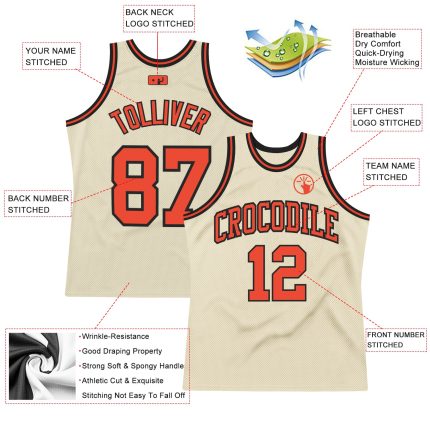 Custom Orange Black Authentic Basketball Jersey - Throwback Style Custom Cream Orange-Black Authentic Throwback Basketball