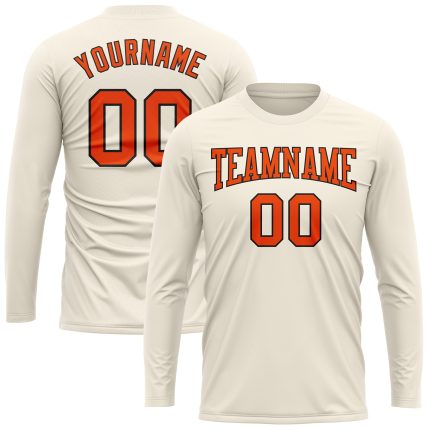 Custom Performance T-Shirt for Men, Long Sleeve in Cream Orange-Black Custom Cream Orange-Black Long Sleeve Performance T-Shirt