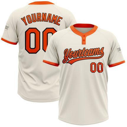 Custom Cream Orange Black Unisex Softball Jersey Two-Button Design Custom Cream Orange-Black Two-Button Unisex Softball Jersey
