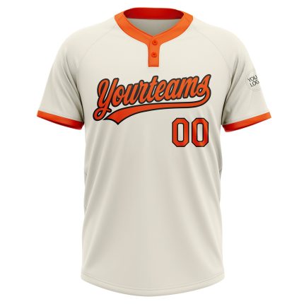 Custom Cream Orange Black Unisex Softball Jersey Two-Button Design Custom Cream Orange-Black Two-Button Unisex Softball Jersey