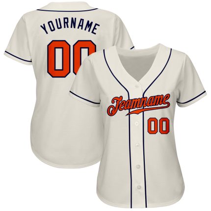 Custom Authentic Baseball Jersey in Cream Orange and Navy Custom Cream Orange-Navy Authentic Baseball Jersey