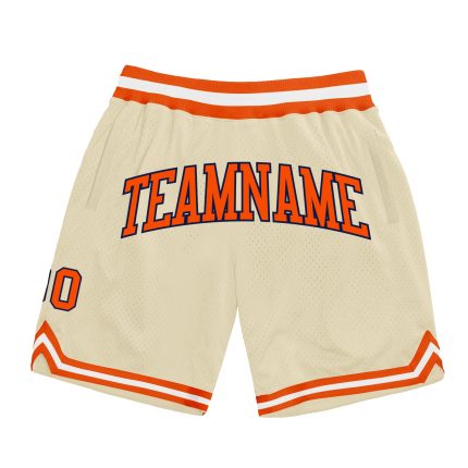 Custom Basketball Shorts in Cream Orange and Navy - Authentic Throwback Style Custom Cream Orange-Navy Authentic Throwback