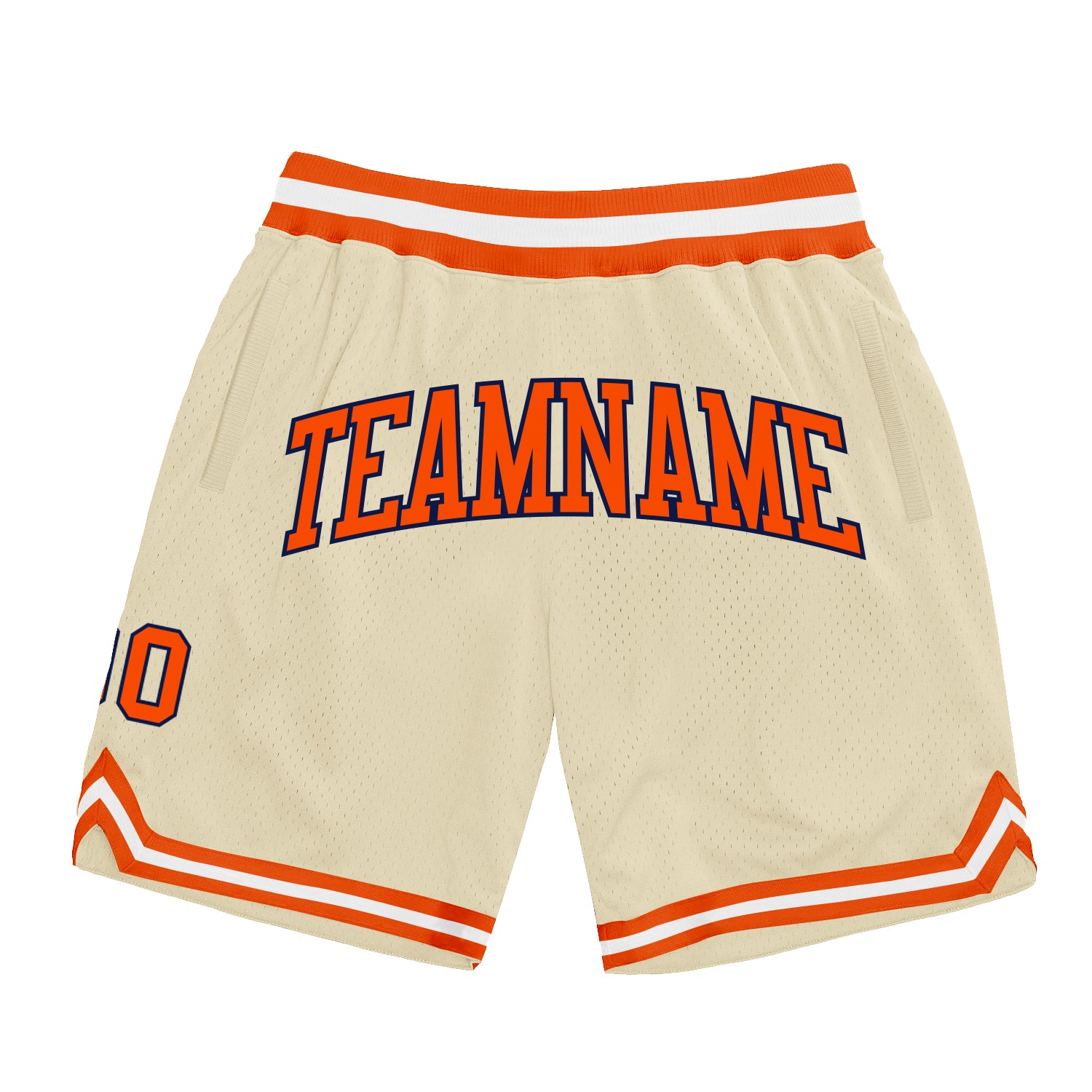 Custom Basketball Shorts in Cream Orange and Navy - Authentic Throwback Style Custom Cream Orange-Navy Authentic Throwback