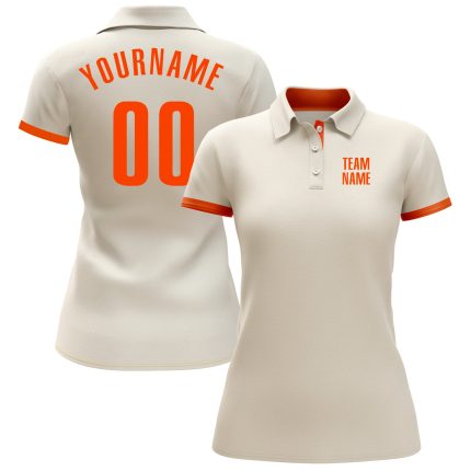 Custom Cream Orange Performance Golf Polo Shirt for Men - Breathable, Stylish Design Custom Cream Orange Performance Golf