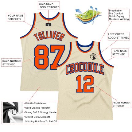 Custom Cream Orange-Royal Basketball Jersey - Authentic Throwback Style Custom Cream Orange-Royal Authentic Throwback Basketball